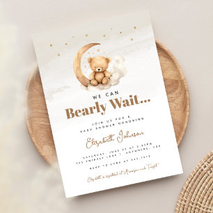 Invitación Ducha de Bebé Oso de Peluche Marrón Neutro en cuan