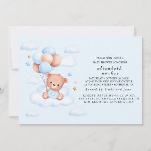 Invitación Ducha de Bebé Oso Teddy Niño Azul