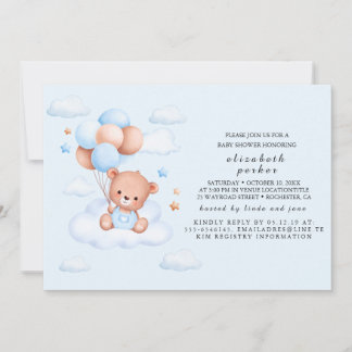Invitación Ducha de Bebé Oso Teddy Niño Azul