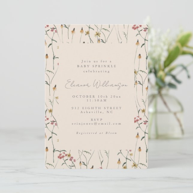 Invitación Ducha de bebé otoñal boho de flores silvestres (Anverso de pie)