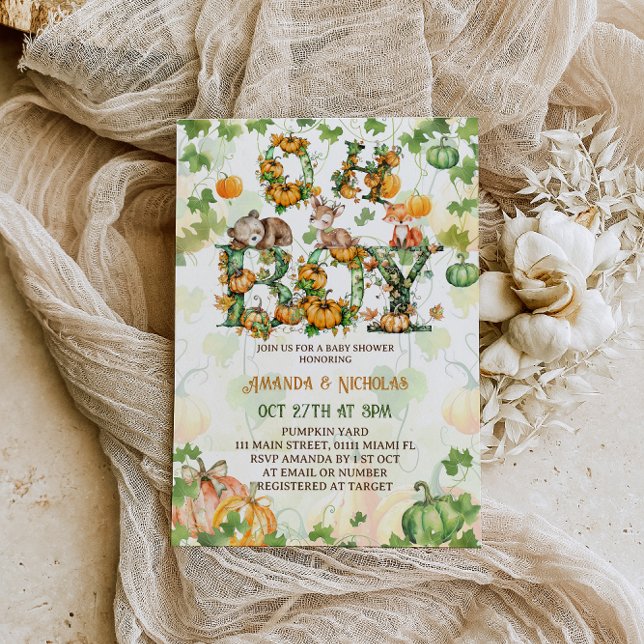 Invitación Ducha de bebé otoñal de animales del bosque y cala (Subido por el creador)