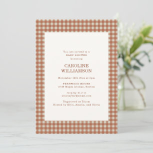 Invitación Ducha de bebé otoñal en cuadros de gingham de terr
