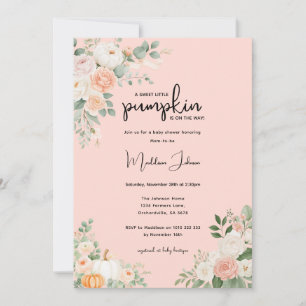 Invitación Ducha de bebé otoñal floral de melocotón y calabac