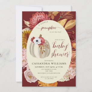 Invitación Ducha de bebé otoñal floral de pequeña calabaza de