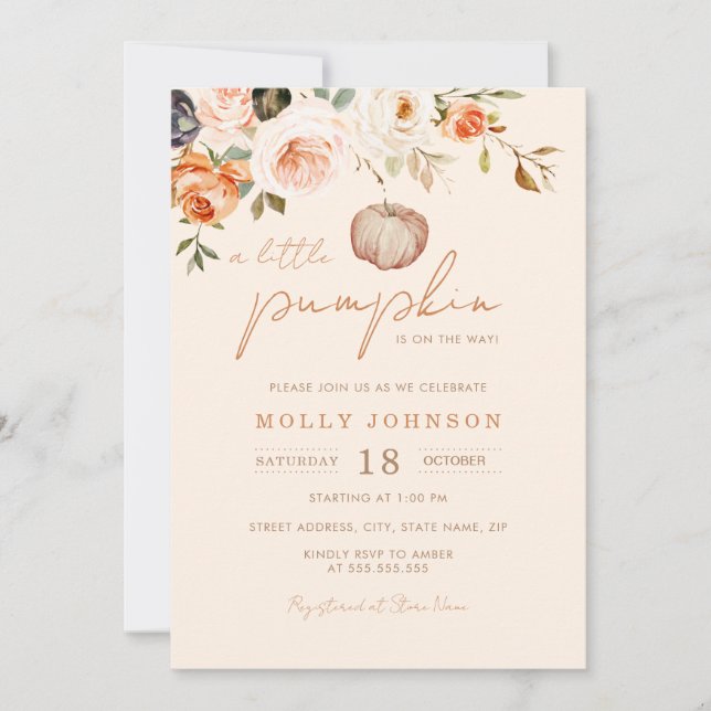 Invitación Ducha de Bebé Otoñal Neutral con una Pequeña Calab (Anverso)