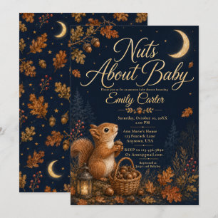 Invitación Ducha de Bebé Otoño Bosque Naval