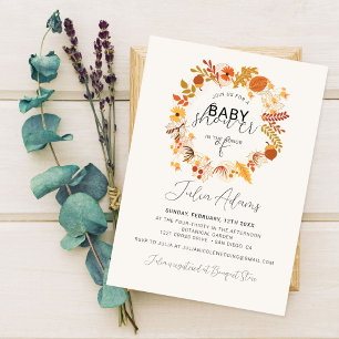 Invitación Ducha de bebé Otoño Cae Floral Rústico Boho