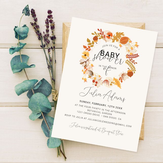 Invitación Ducha de bebé Otoño Cae Floral Rústico Boho (Subido por el creador)