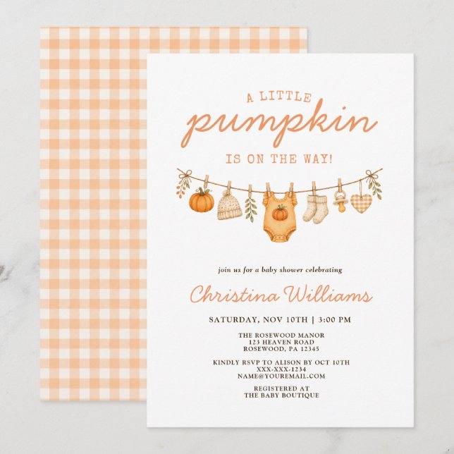 Invitación Ducha de Bebe Otoño Calabacita (Anverso / Reverso)