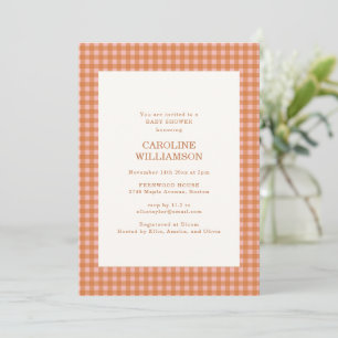 Invitación Ducha de Bebé Otoño Cuadro de Gingham de Naranja M