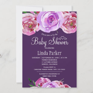 Invitación Ducha de bebé otoño floral rubor rosa violeta ciru
