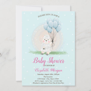 Invitación Ducha de Bebé Ovejita Corderito Lunares Azules