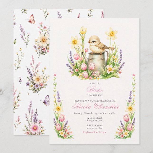 Invitación Ducha de Bebé Pajarito Bebé (Anverso / Reverso)