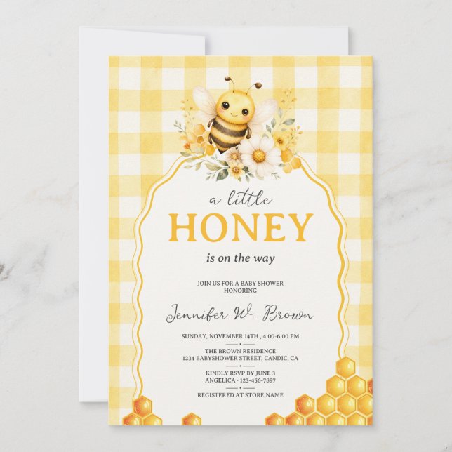 Invitación Ducha de bebé Panal de Abeja Mielera (Anverso)