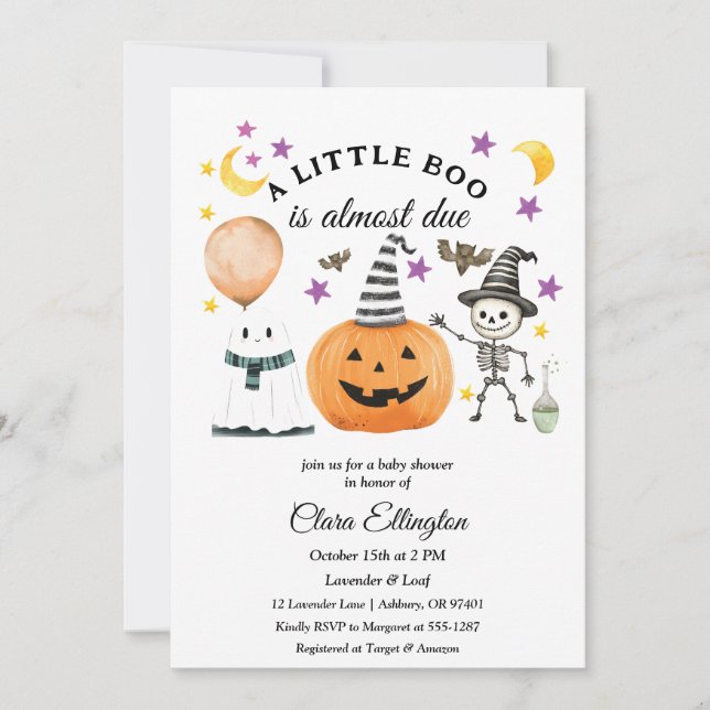 Invitación Ducha de bebé para el primer Halloween de Little P (Anverso)