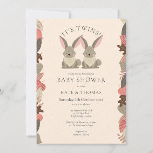 Invitación Ducha de Bebé para Gemelos Animales del Bosque Par