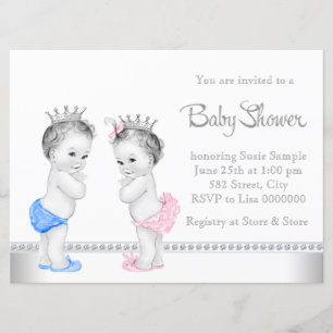 Invitación Ducha de Bebé para Gemelos Rosa y Azul
