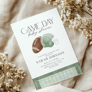 Invitación Ducha de bebé para juego de fútbol en verde salvia