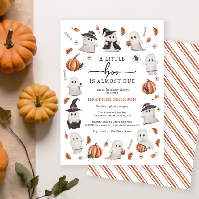 Invitación Ducha de bebé para Little Boo (A Little Boo Is Almost Due Baby Shower Invitation - Halloween Fall Autumn)