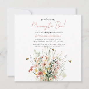 Invitación Ducha de bebé para mamá abeja con flores silvestre