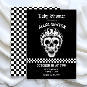 Invitación Ducha de bebé para motociclista con cabeza de crán