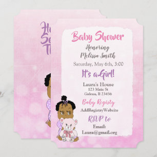 Invitación Ducha de bebé para niña afroamericana