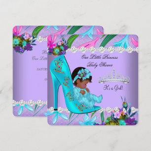 Invitación Ducha de Bebé para Niña Afroamericana Turquesa Púr