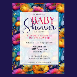 Invitación Ducha de Bebe para Niña con Flor de Amapola Colori