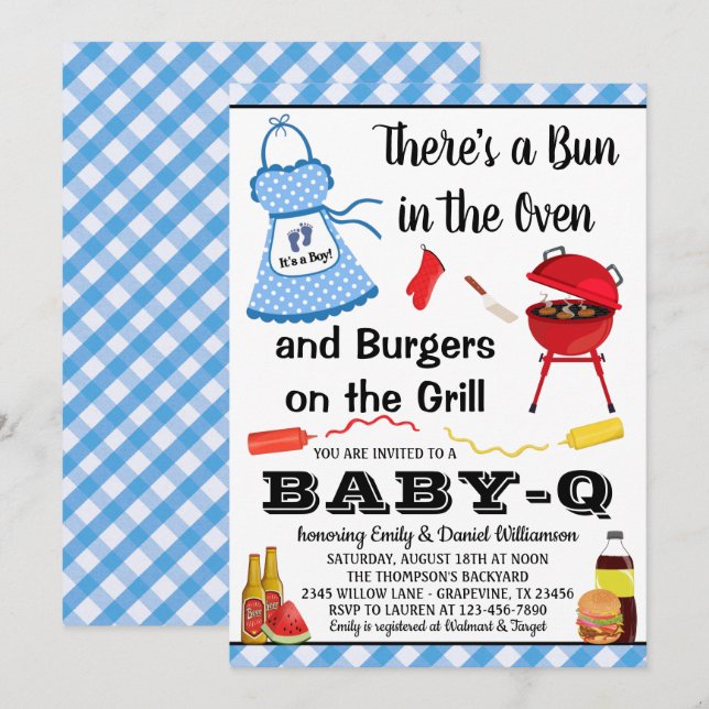Invitación Ducha de bebé para niño Barbacoa Boy Blue (Anverso / Reverso)