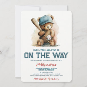 Invitación Ducha de bebé para oso de peluche de béisbol Littl