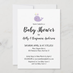 Invitación Ducha de Bebé para Parejas Ballena Lavanda Simple