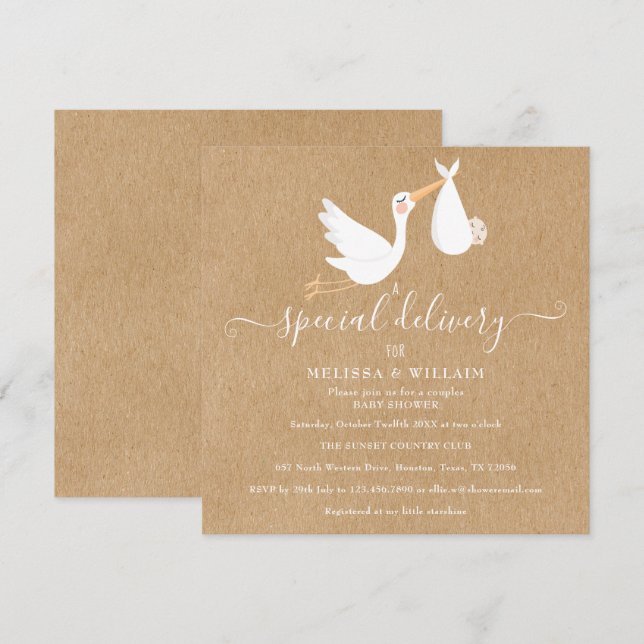 Invitación Ducha de bebé para parejas con entrega especial /  (Anverso / Reverso)