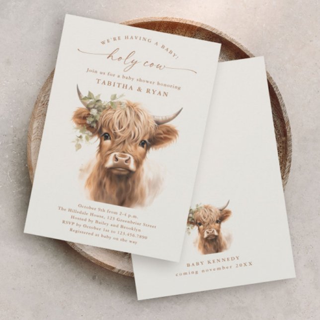 Invitación Ducha de Bebé para Parejas con Vaca de las Tierras (Boho Highland Cow Gender Neutral Couples Baby Shower Invitations.)
