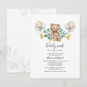 Invitación Ducha de bebé para parejas de osito lindo botánico