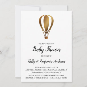 Invitación Ducha de Bebé para Parejas Globo Aerostático Dorad