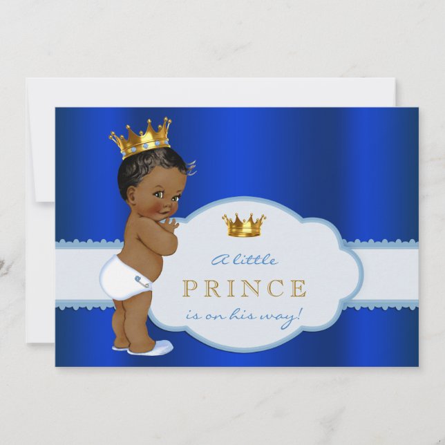 Invitación Ducha de bebé para Príncipe Afroamericano (Anverso)