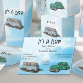 Invitación Ducha de bebé para un niño, camioneta y sedan