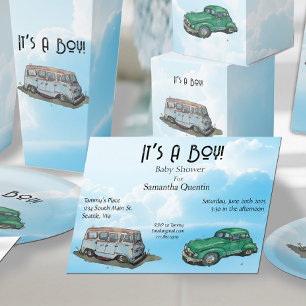 Invitación Ducha de bebé para un niño, camioneta y sedan