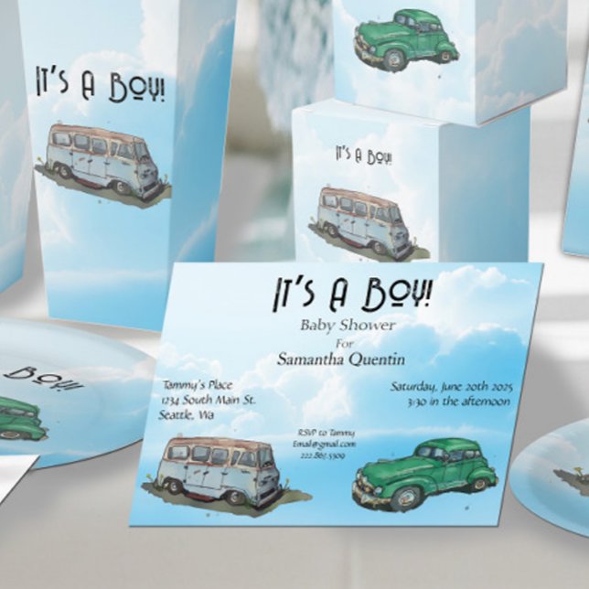 Invitación Ducha de bebé para un niño, camioneta y sedan (Subido por el creador)