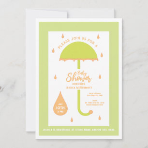 Invitación Ducha de Bebé Paraguas Lindo Melocotón y Verde