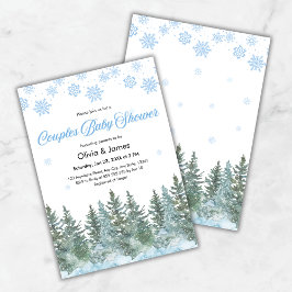 Invitación Ducha de Bebé Parejas de Invierno Pinos Copos de N