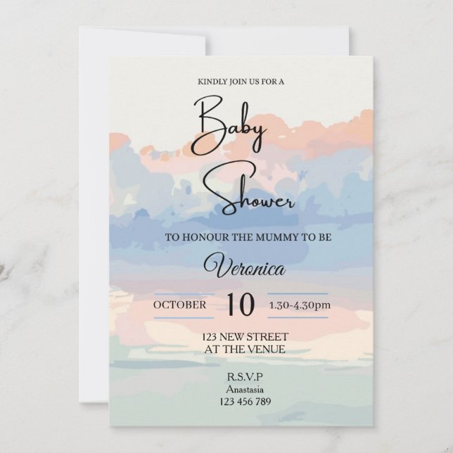 Invitación Ducha de bebé Pastel Sky (Anverso)
