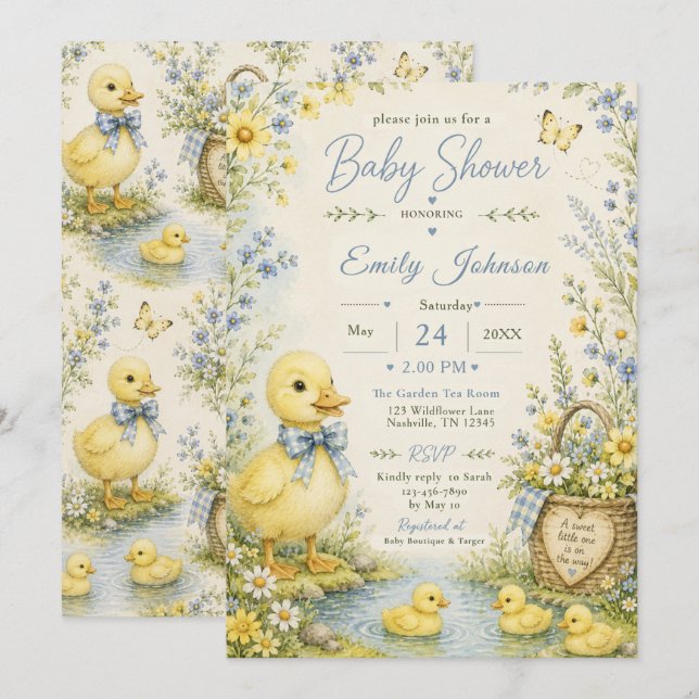 Invitación Ducha de Bebé Patito (Anverso / Reverso)