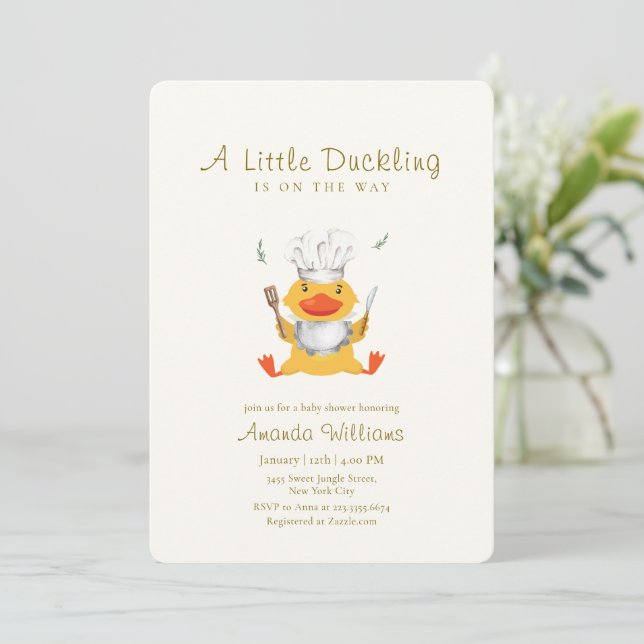 Invitación Ducha de Bebé Pato Chef Travieso Patito (Anverso de pie)