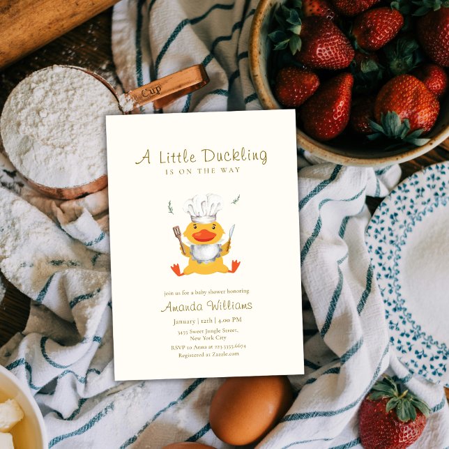 Invitación Ducha de Bebé Pato Chef Travieso Patito (Whimsical Little Duckling Chef Duck Baby Shower Invitation)