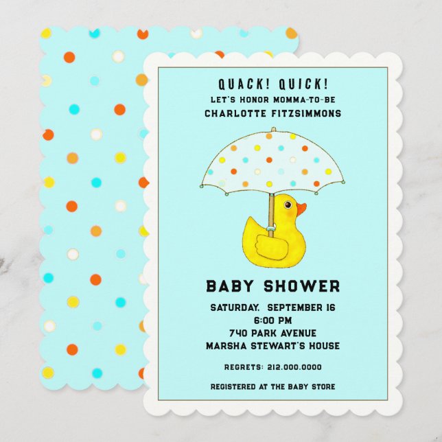 Invitación Ducha de Bebé Pato Con Paraguas (Anverso / Reverso)