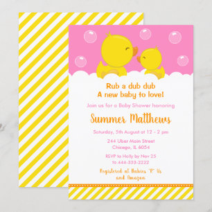 Invitación Ducha de bebé Pato de Goma Amarillo y Rosa