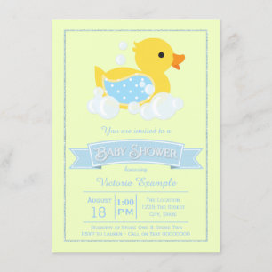 Invitación Ducha de Bebé Pato de Goma Azul Amarillo Adorable