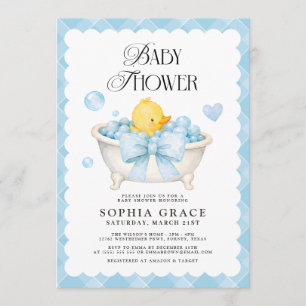 Invitación Ducha de Bebé Pato de Goma con Lazo Azul
