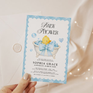 Invitación Ducha de Bebé Pato de Goma con Lazo Azul
